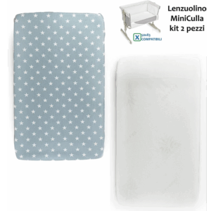 PAMBABY Lenzuolino Calibrato per MINI CULLA 2pz | Azzurro